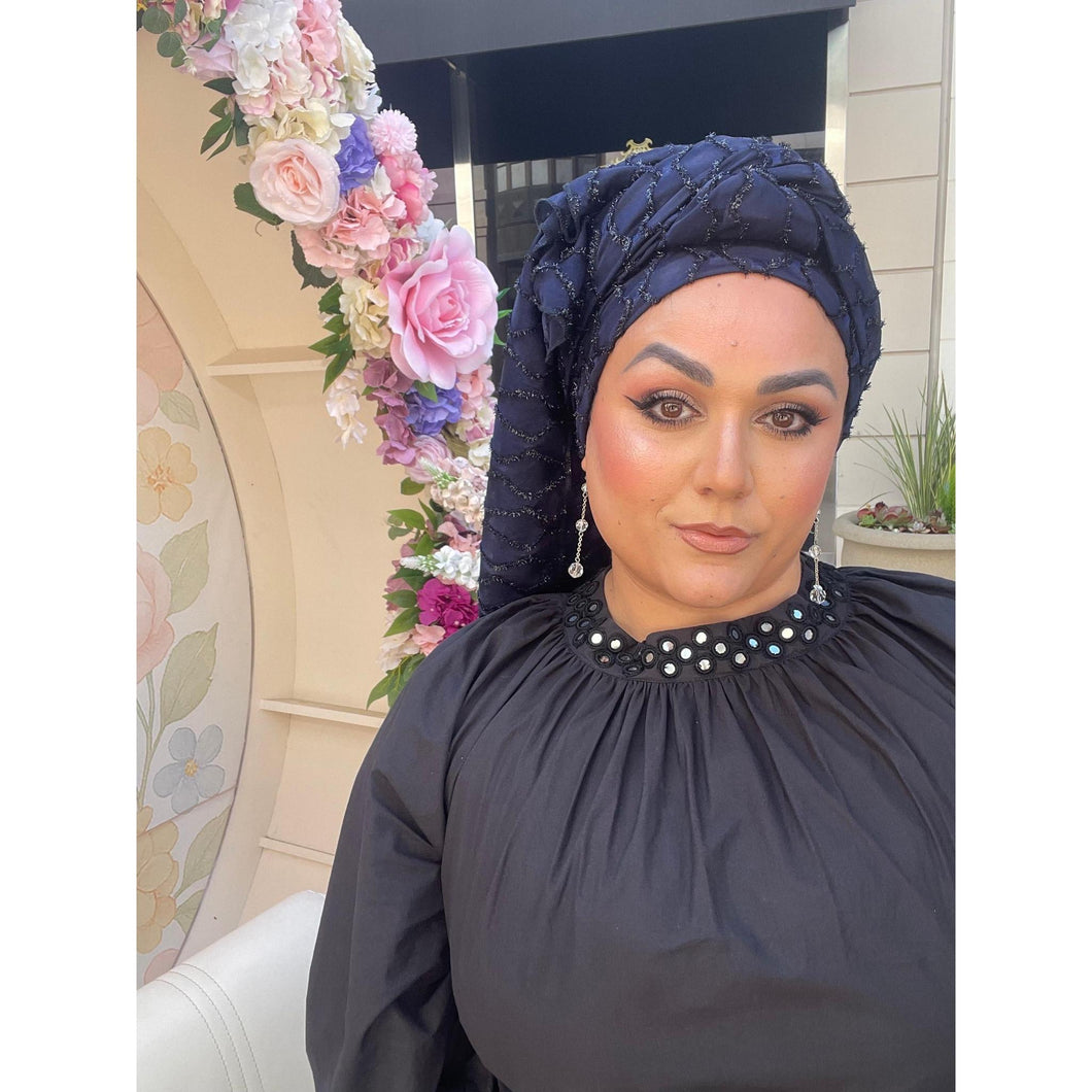 Whisperlight Shimmer Long Wrap - Navy-Long Wrap-The Little Tichel Lady