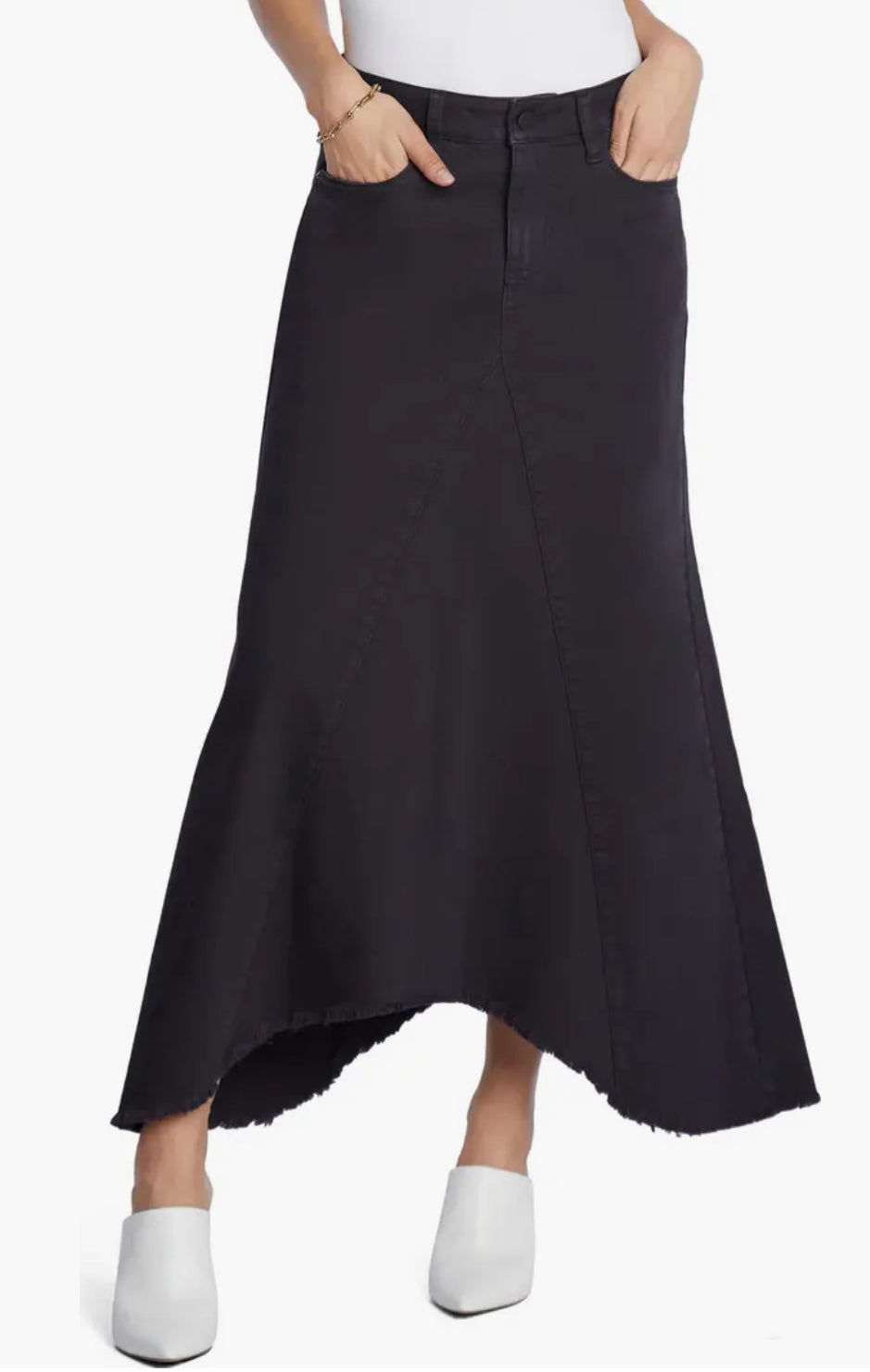 Classic Denim Midi Skirt - True Black-skirt-The Little Tichel Lady