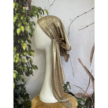 Metallic Stretchy Pretied, Champagne, w/ Long Tails + Velvet Band/Adjustable-Pretieds-The Little Tichel Lady