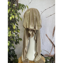 Metallic Stretchy Pretied, Champagne, w/ Long Tails + Velvet Band/Adjustable-Pretieds-The Little Tichel Lady