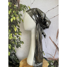 Metallic Stretchy Pretied, Silver, w/ Long Tails + Velvet Band/Adjustable-Pretieds-The Little Tichel Lady