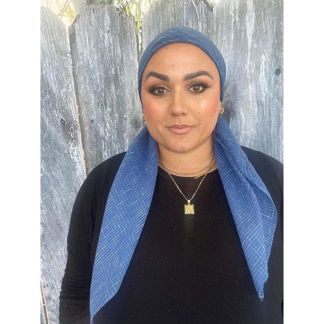 Crossgrain Turkish Classic Print Square - Denim Blue-Squares-The Little Tichel Lady