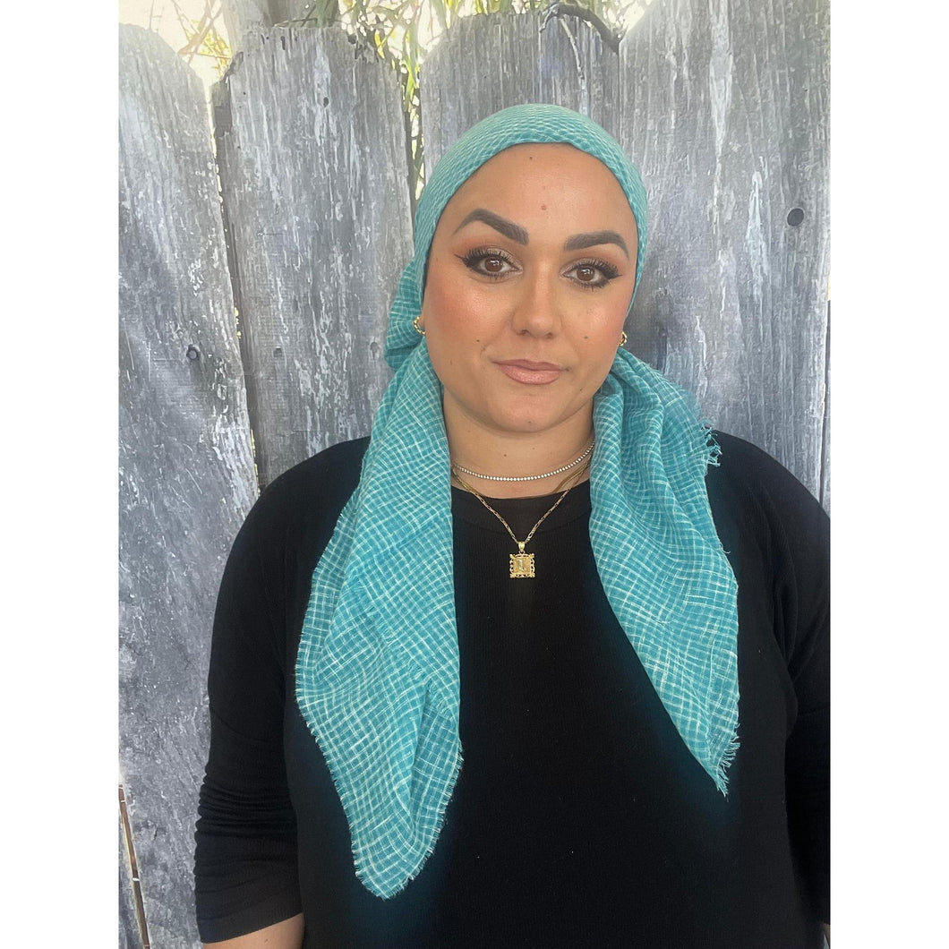 Crossgrain Turkish Textured Print Square - Turquoise-Squares-The Little Tichel Lady