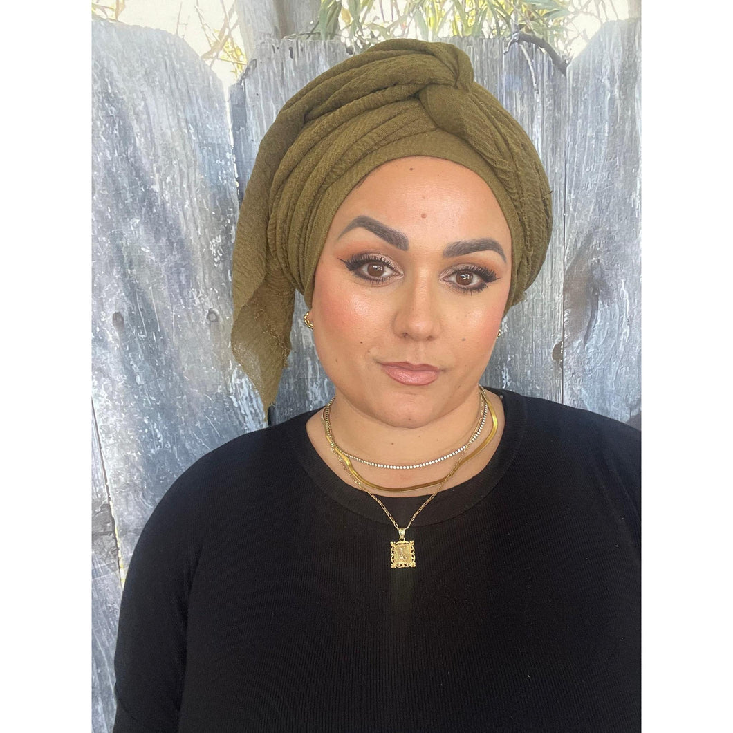 Israeli Boheme Gauzy Long Wrap - Olive-Long Wrap-The Little Tichel Lady