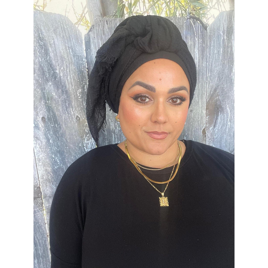 Israeli Boheme Gauzy Long Wrap - Black-Long Wrap-The Little Tichel Lady