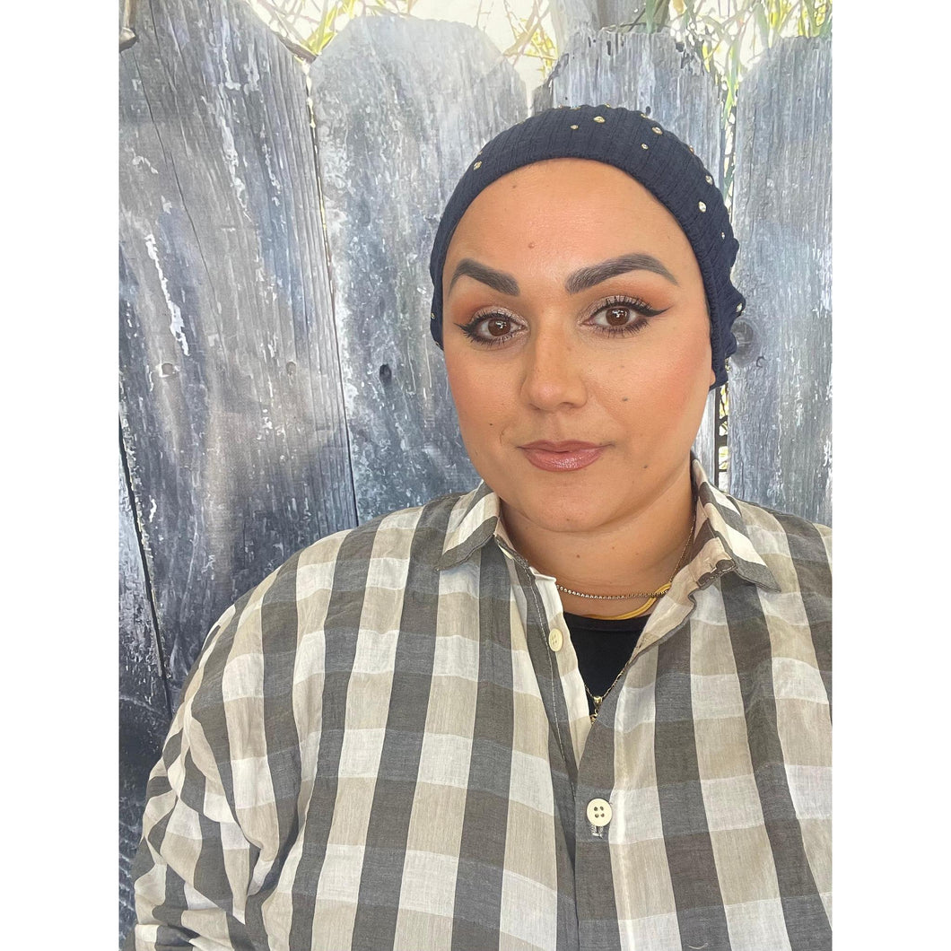 Studded Crystal Beret - Navy-Beret-The Little Tichel Lady