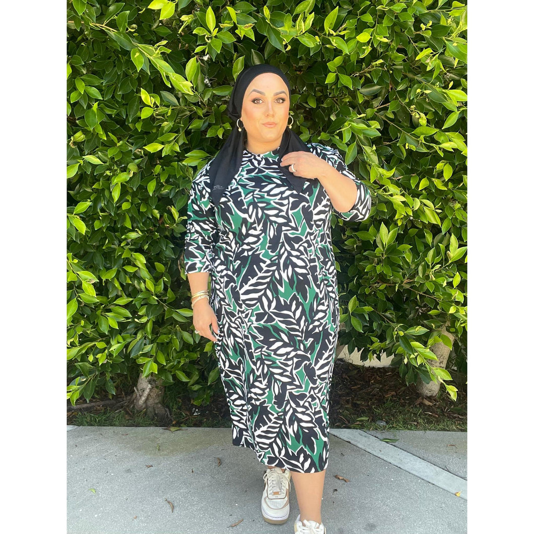 Ladies Modest Cocoon Swim Dress - Leaf Print, S-XL-dress-The Little Tichel Lady