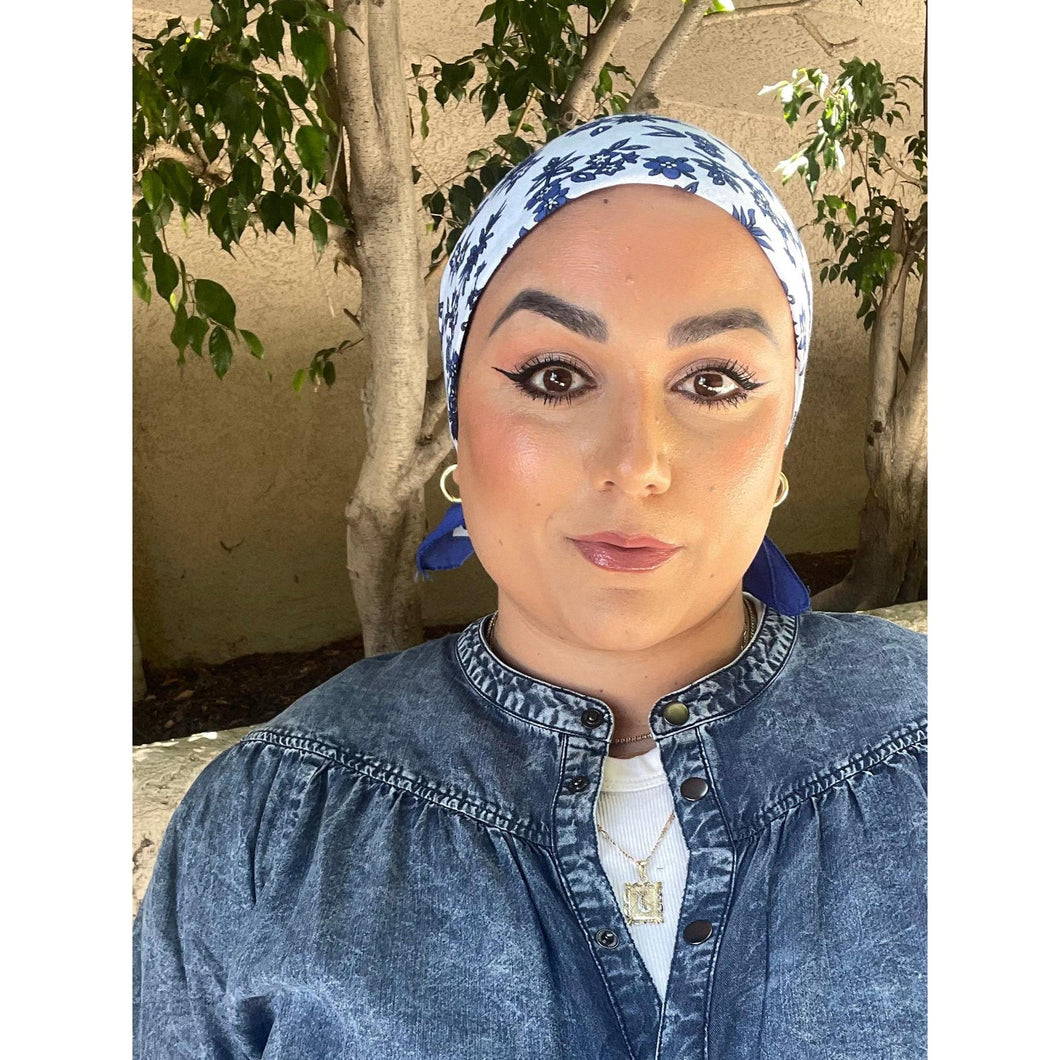 Wildflower Bandana Print Squares - Blue/Sky Blue-Squares-The Little Tichel Lady