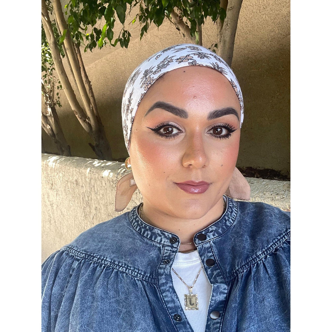 Wildflower Bandana Print Squares - Neutral/White-Squares-The Little Tichel Lady