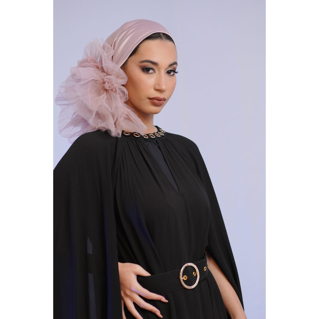 Evening Headscarf w/ Tulle, Rinati Lakel - Cool Tone Pink