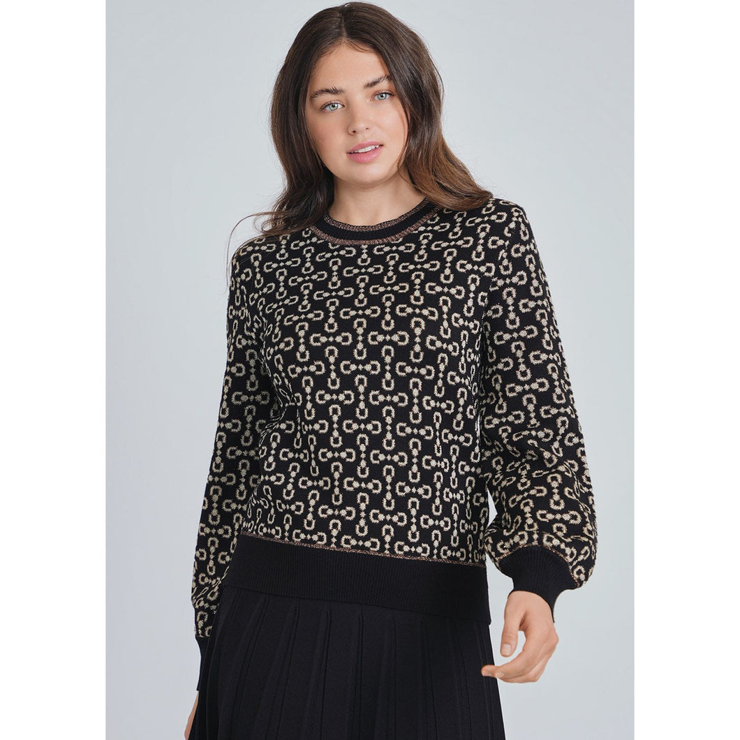 Button Detail Print Sweater, XS-2X-Tops-The Little Tichel Lady