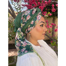 Luxe Israeli Floral Print Wrap - Green-Long Wrap-The Little Tichel Lady