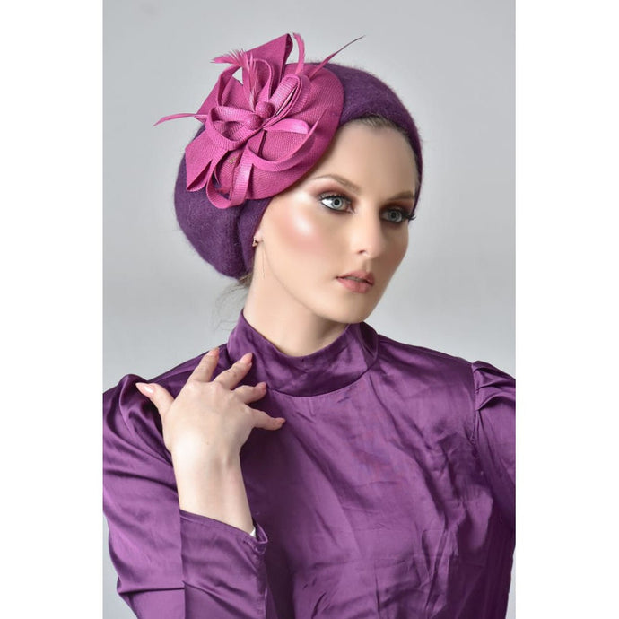 Yeela’s Exquisite Beret - Purple/Fuchsia Fascinator-Beret-The Little Tichel Lady