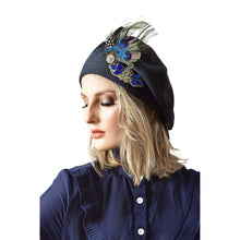 Yeela’s Exquisite Beret - Navy Peacock/Crystals-Beret-The Little Tichel Lady
