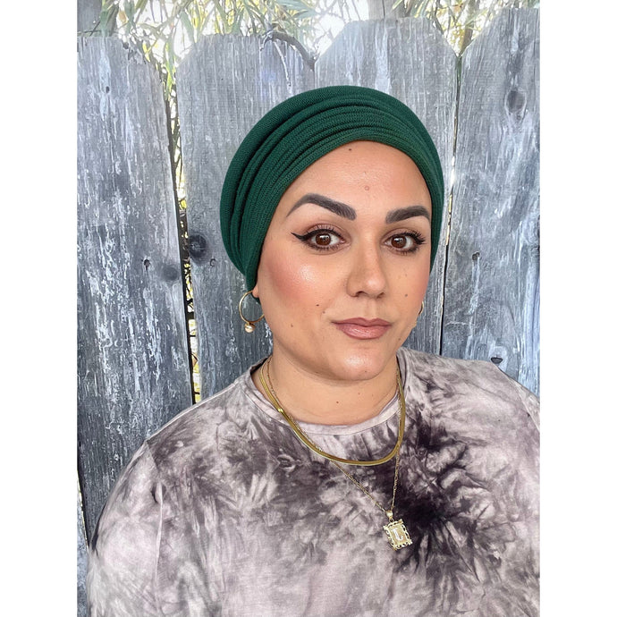 Front Pleated Cotton Beret - Hunter Green-Berets/ Snoods-The Little Tichel Lady