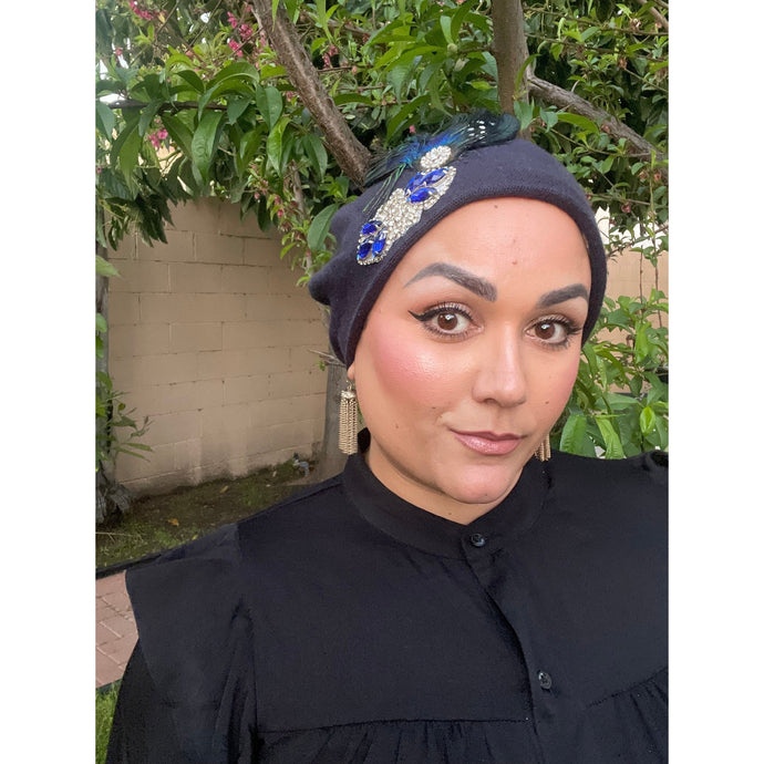 Yeela’s Exquisite Beret - Navy Peacock/Crystals-Beret-The Little Tichel Lady