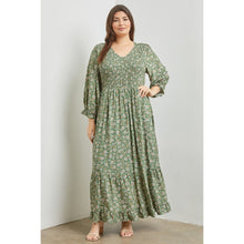 Olive Floral Smocked Maxi Dress - PLUS SIZE-dress-The Little Tichel Lady