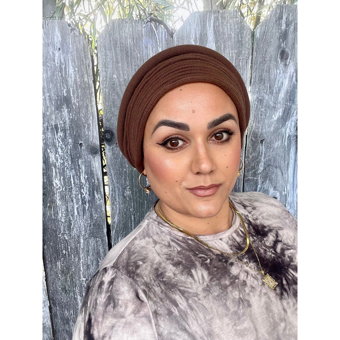 Front Pleated Cotton Beret - Brown-Berets/ Snoods-The Little Tichel Lady