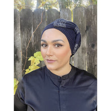 Knitted Bow Beret Head Cover - Navy-Berets/ Snoods-The Little Tichel Lady