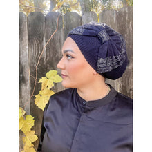 Knitted Bow Beret Head Cover - Navy-Berets/ Snoods-The Little Tichel Lady