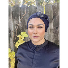 Knitted Bow Beret Head Cover - Navy-Berets/ Snoods-The Little Tichel Lady