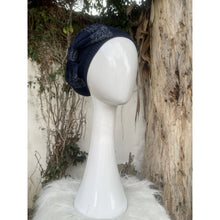 Knitted Bow Beret Head Cover - Navy-Berets/ Snoods-The Little Tichel Lady