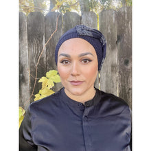 Knitted Bow Beret Head Cover - Navy-Berets/ Snoods-The Little Tichel Lady