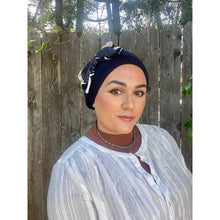 Embellished Cotton French Beret - Navy Bow-Berets/ Snoods-The Little Tichel Lady