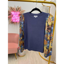 Contrast Sleeve Top - Blue-Tops-The Little Tichel Lady