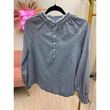 Faux Denim Top w/ Frayed Details-Tops-The Little Tichel Lady