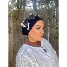 Embellished Cotton French Beret - Navy Bow-Berets/ Snoods-The Little Tichel Lady