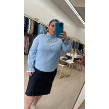 Faux Denim Top w/ Frayed Details-Tops-The Little Tichel Lady