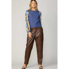 Contrast Sleeve Top - Blue-Tops-The Little Tichel Lady