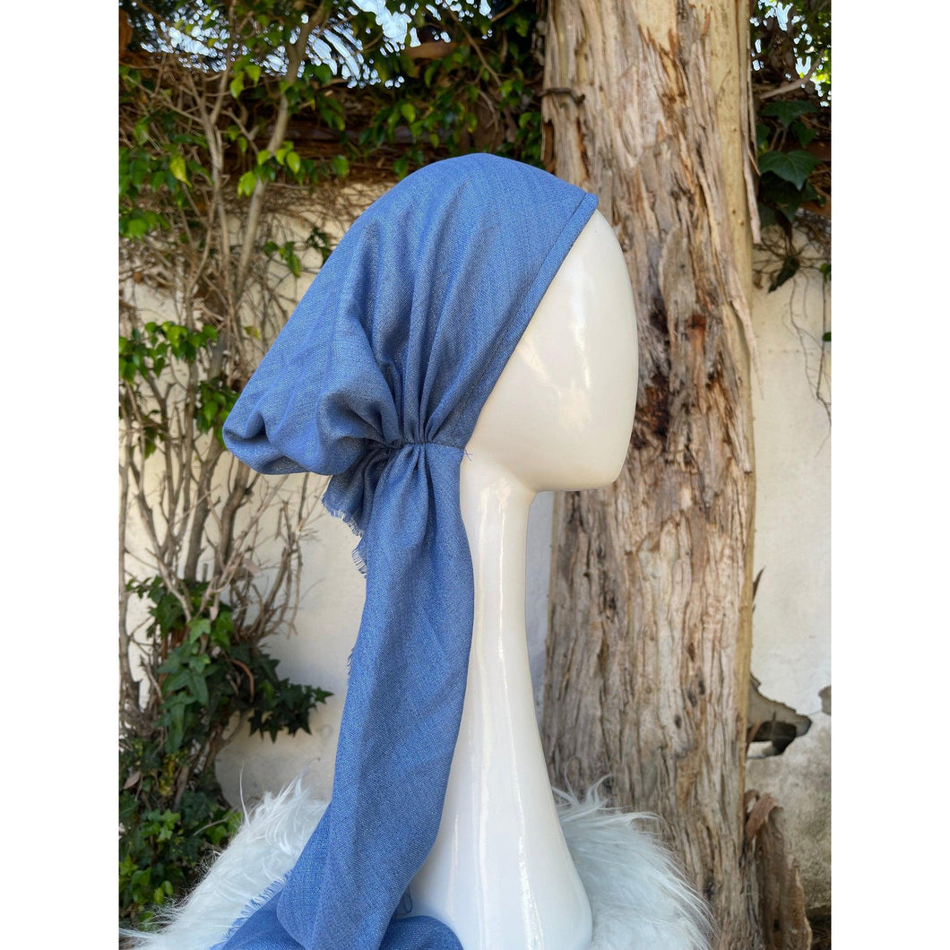 Turkish Cotton Metallic Solid Pretied w/ Long Tails - Cornflower Blue, XL-pretieds-The Little Tichel Lady