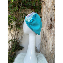 Embellished Cotton Beret - Medium/Large, Turquoise Flower-Beret-The Little Tichel Lady