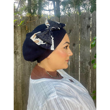 Embellished Cotton French Beret - Navy Bow-Berets/ Snoods-The Little Tichel Lady