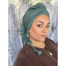 Cozy Israeli Waffled + Tassel Details Headwrap - Hunter Green-Long Wrap-The Little Tichel Lady