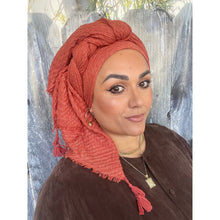 Cozy Israeli Waffled + Tassel Details Headwrap - Rust-Long Wrap-The Little Tichel Lady