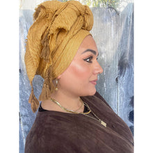 Cozy Israeli Waffled + Tassel Details Headwrap - Golden-Long Wrap-The Little Tichel Lady