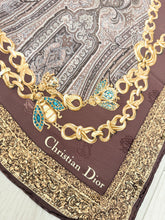 Dior Authentic Designer Headscarf, Brown and Gold