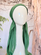 Turkish Cotton Textured NON-SLIP Print Pretied w/ Long Tails - Muted Kelly Green