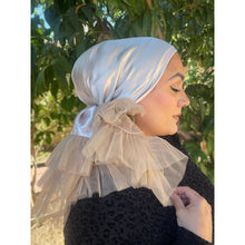 Evening Headscarf w/ Tulle, Rinati Lakel - Neutral-Specialty Items-The Little Tichel Lady