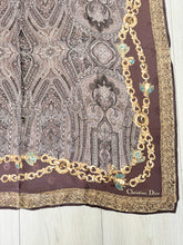 Dior Authentic Designer Headscarf, Brown and Gold