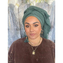 Cozy Israeli Waffled + Tassel Details Headwrap - Hunter Green-Long Wrap-The Little Tichel Lady