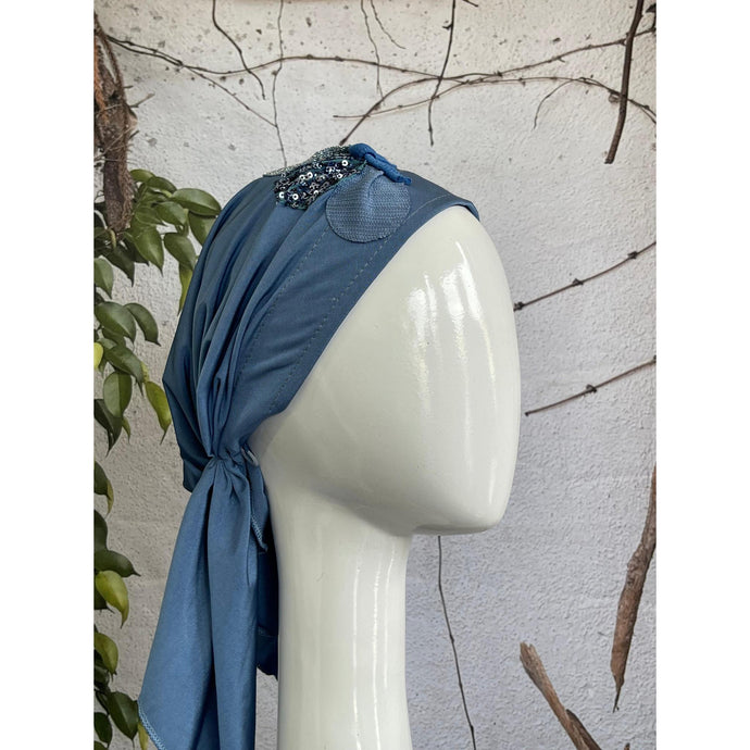 Embellished Metallic Pretied - Blue-pretieds-The Little Tichel Lady