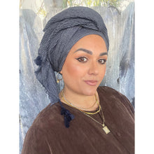 Cozy Israeli Waffled + Tassel Details Headwrap - Midnight-Long Wrap-The Little Tichel Lady