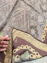 Dior Authentic Designer Headscarf, Brown and Gold