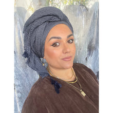 Cozy Israeli Waffled + Tassel Details Headwrap - Midnight-Long Wrap-The Little Tichel Lady