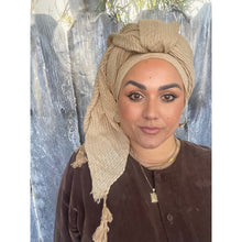 Cozy Israeli Waffled + Tassel Details Headwrap - Mocha-Long Wrap-The Little Tichel Lady