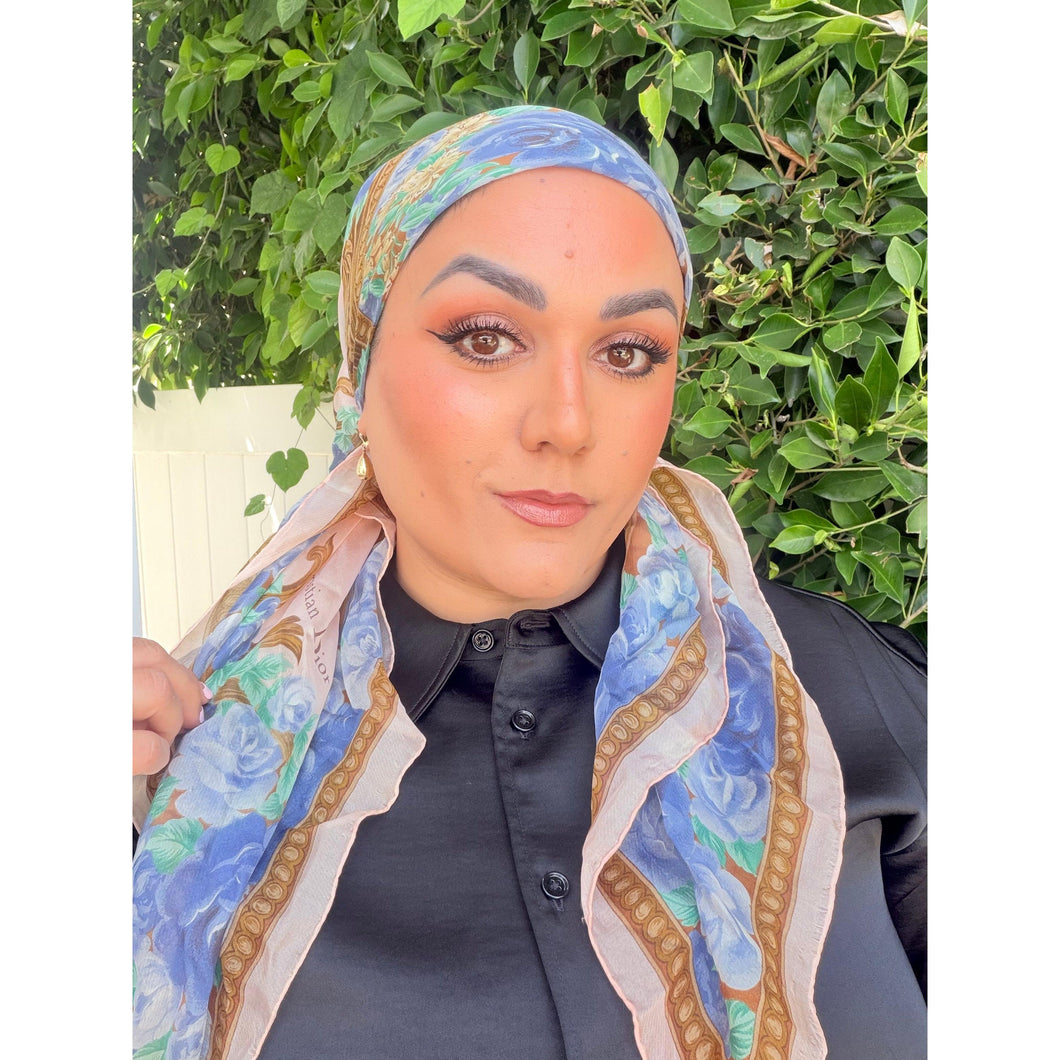 Dior Authentic Designer Headscarf, Romantic Floral Motif-Designer headscarf-The Little Tichel Lady